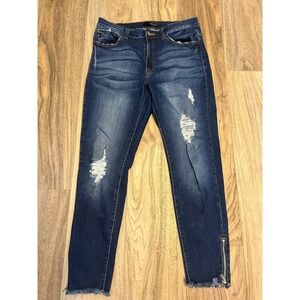 KanCan Distressed Skinny Jeans Dark Wash Raw Hem Ankle Zip KC6219D Womens 13/30